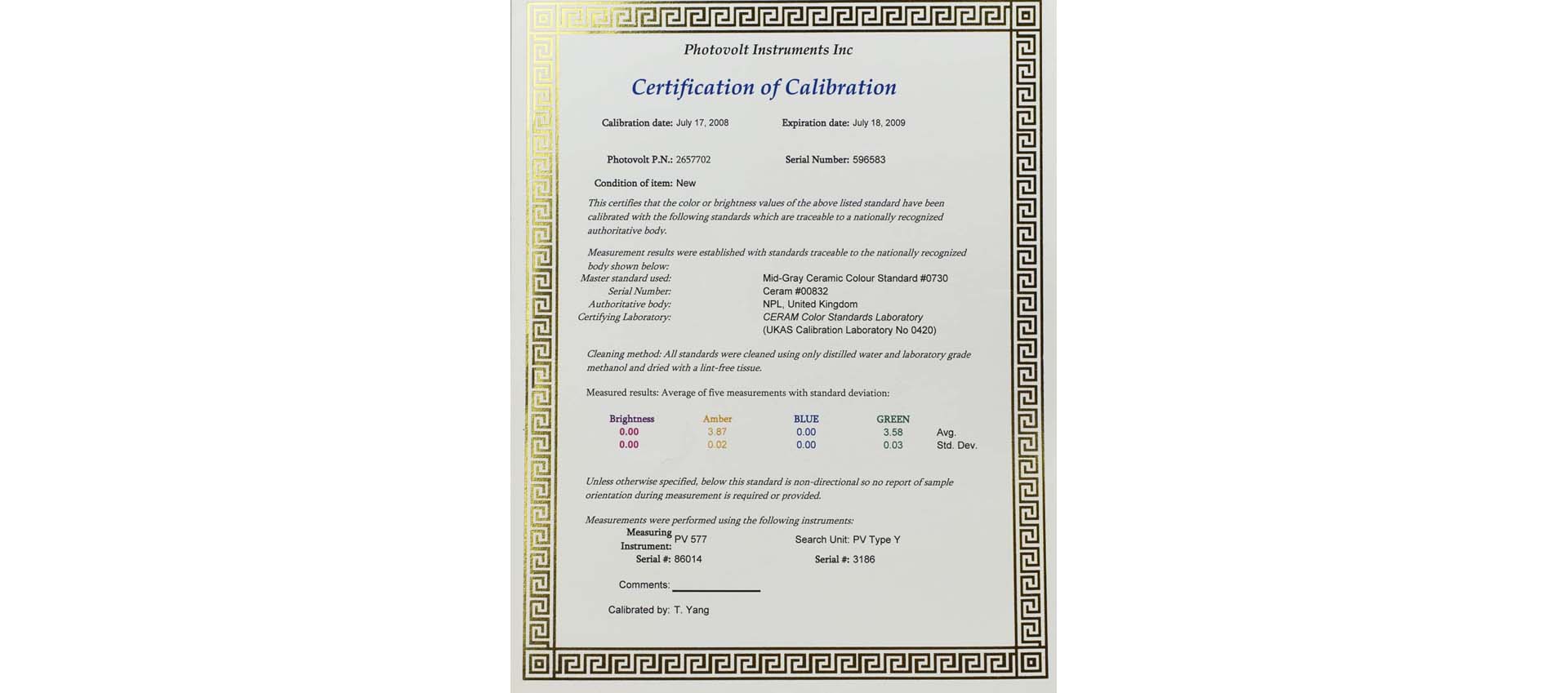 Replacement Certification for Plaque 2657020